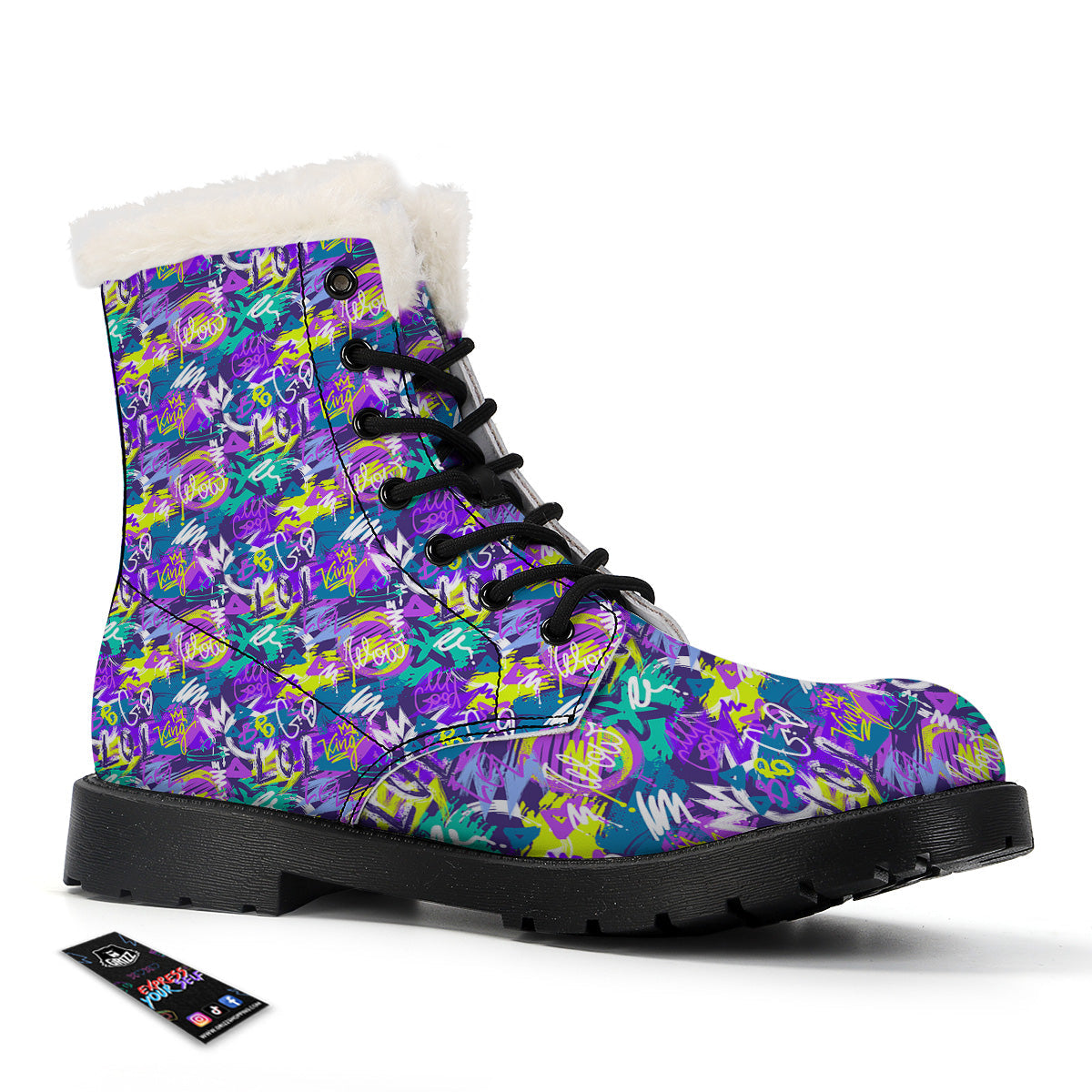 Abstract Purple Graffiti Print Pattern Winter Boots-grizzshop