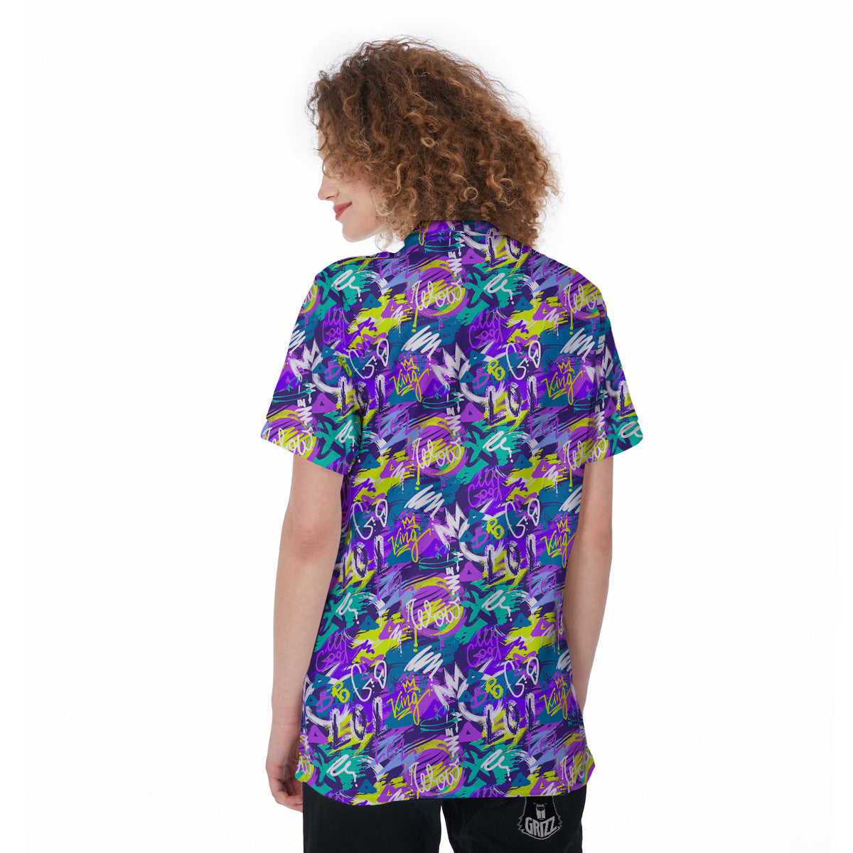 Abstract Purple Graffiti Print Pattern Women's Golf Shirts-grizzshop