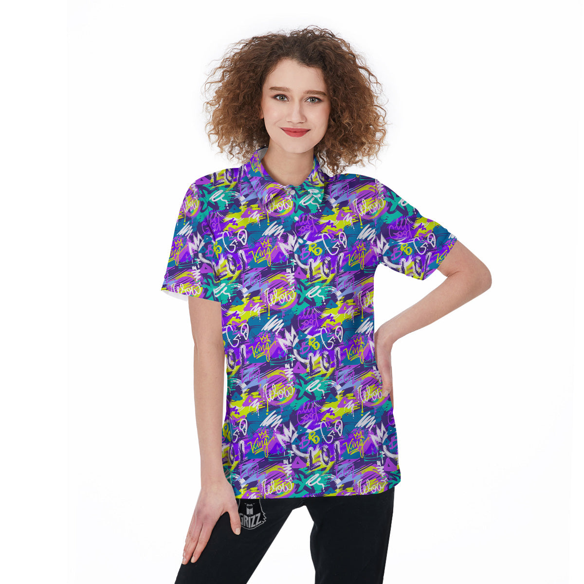 Abstract Purple Graffiti Print Pattern Women's Golf Shirts-grizzshop