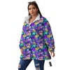 Abstract Purple Graffiti Print Pattern Women's Sherpa Jacket-grizzshop