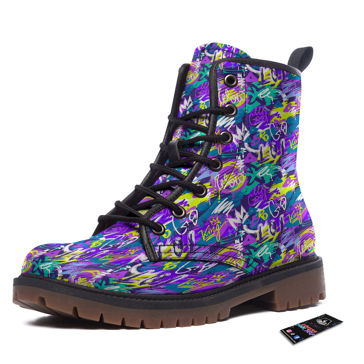 Abstract Purple Graffiti Print Pattern Work Boots-grizzshop