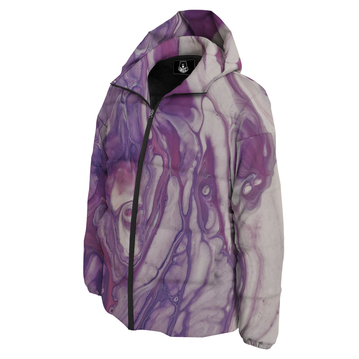 Abstract Purple Liquid Marble Print Down Jacket-grizzshop