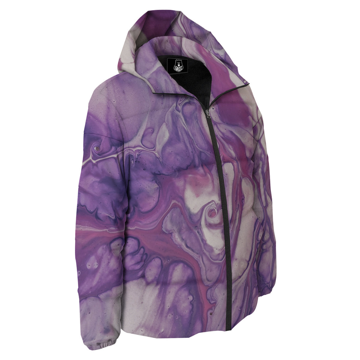 Abstract Purple Liquid Marble Print Down Jacket-grizzshop