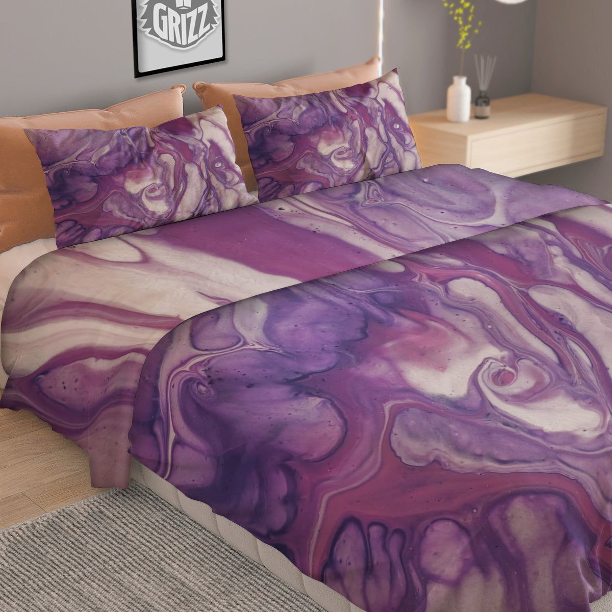 Abstract Purple Liquid Marble Print Duvet Cover Bedding Set