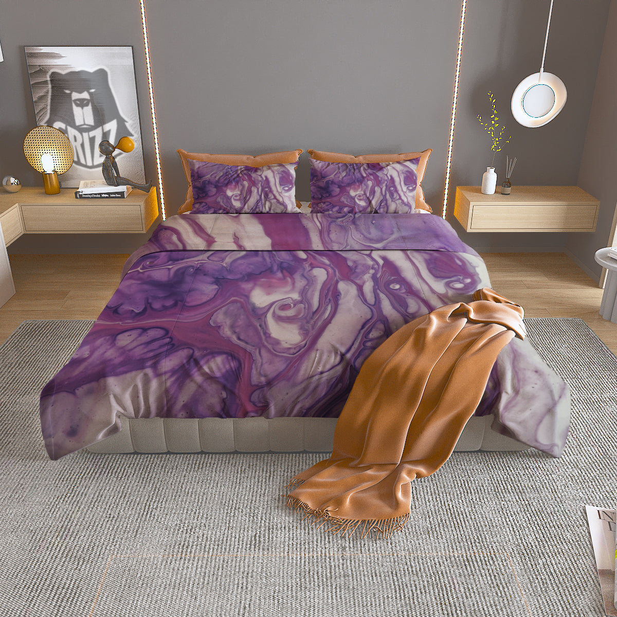 Abstract Purple Liquid Marble Print Duvet Cover Bedding Set