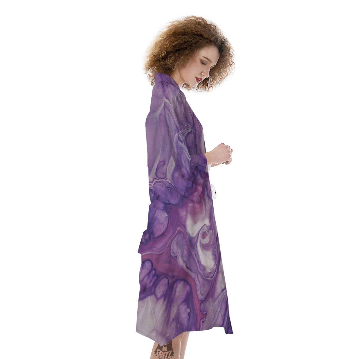 Abstract Purple Liquid Marble Print Kimono-grizzshop