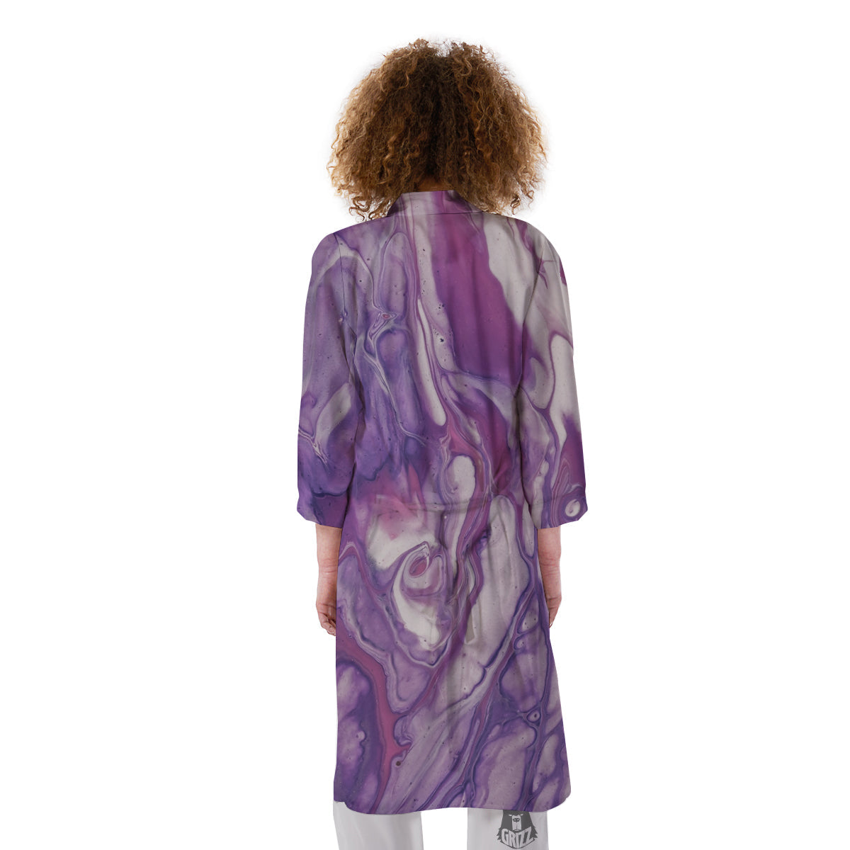 Abstract Purple Liquid Marble Print Kimono-grizzshop