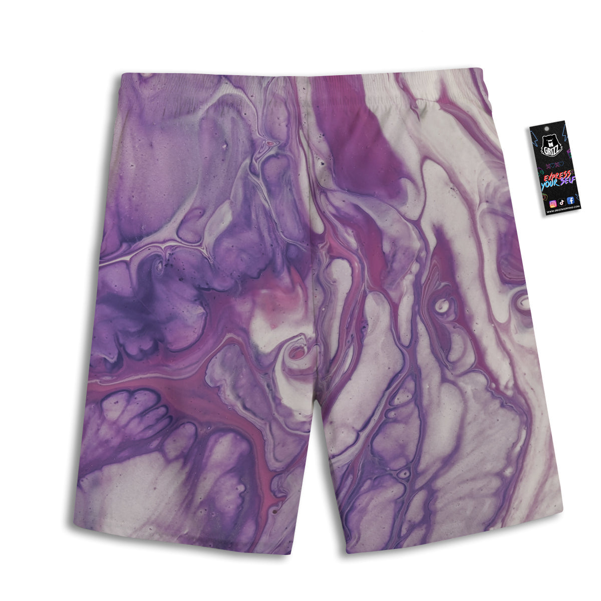 Abstract Purple Liquid Marble Print Men's Athletic Shorts