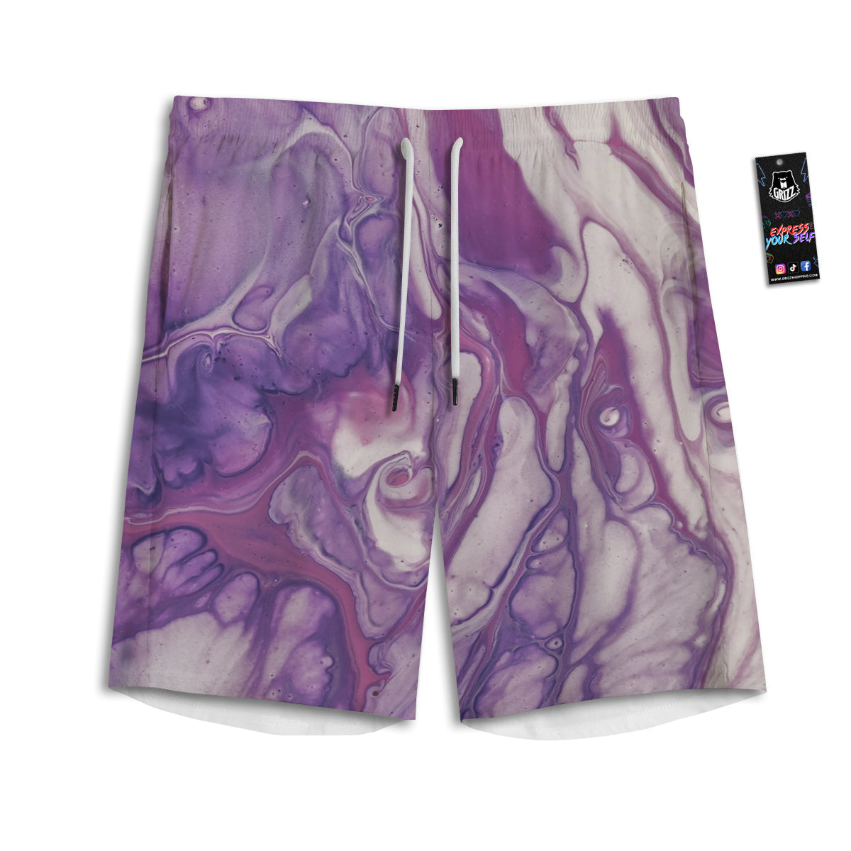 Abstract Purple Liquid Marble Print Men's Athletic Shorts