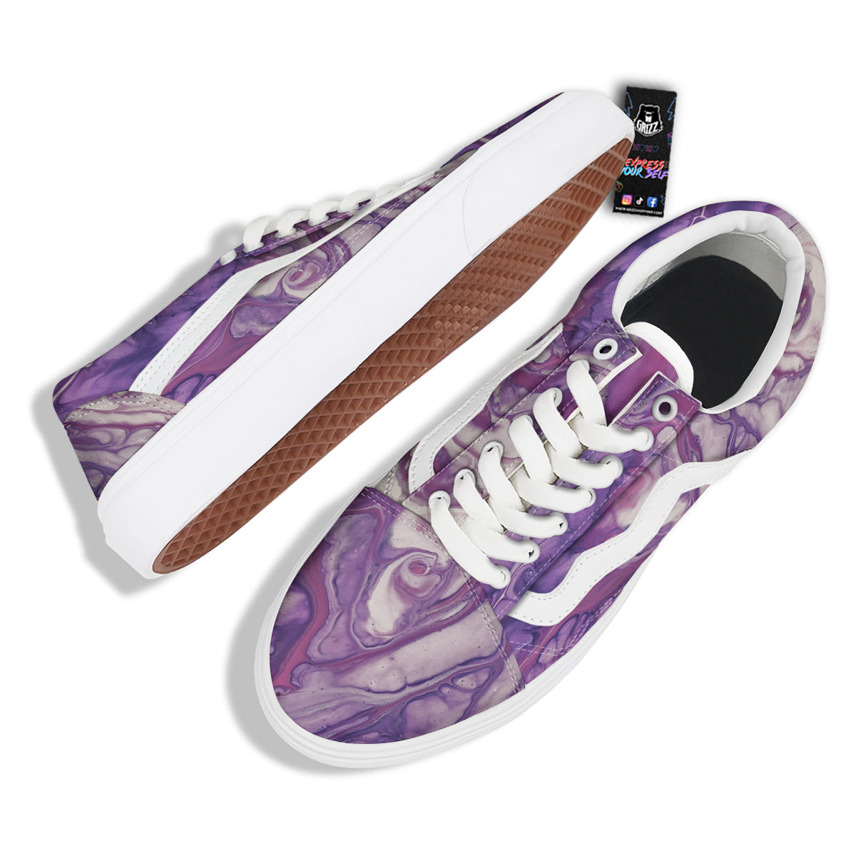 Abstract Purple Liquid Marble Print Skate Shoes-grizzshop