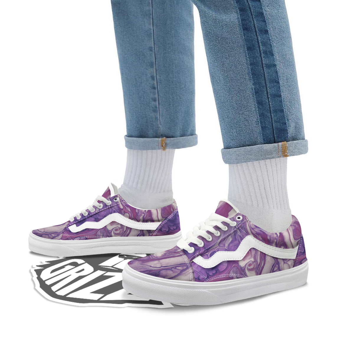 Abstract Purple Liquid Marble Print Skate Shoes-grizzshop