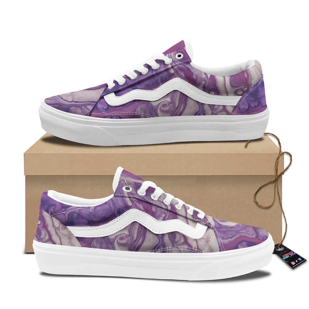 Abstract Purple Liquid Marble Print Skate Shoes-grizzshop