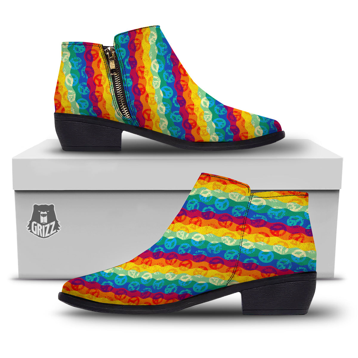 Abstract Rainbow Peace Signs And LGBT Print Pattern Ankle Boots-grizzshop