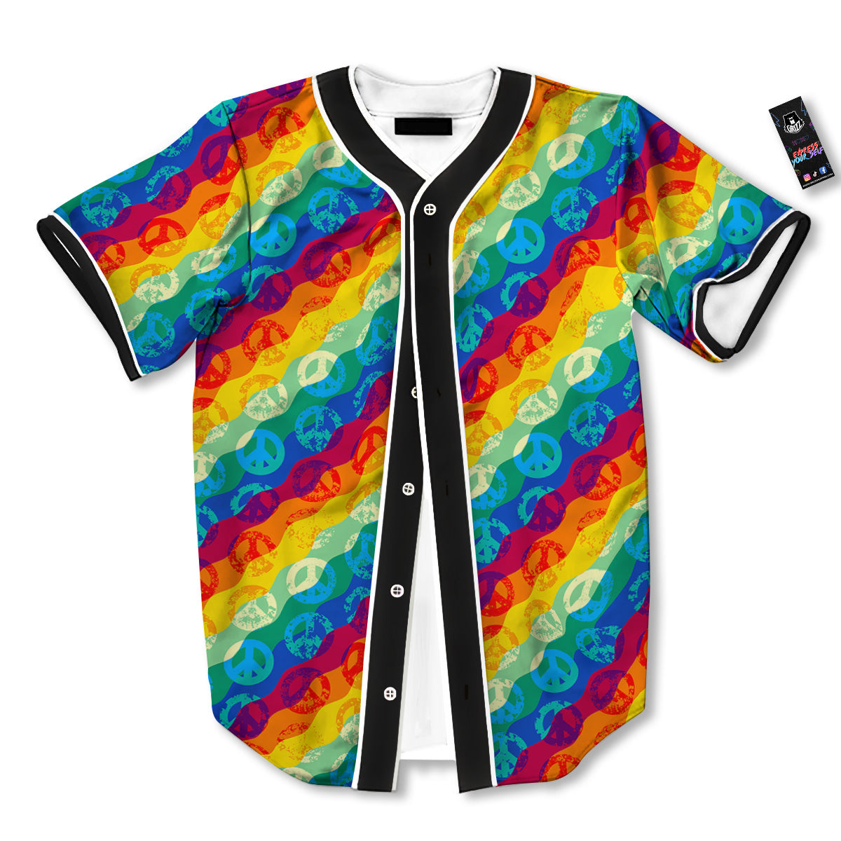 Abstract Rainbow Peace Signs And LGBT Print Pattern Baseball Jersey-grizzshop