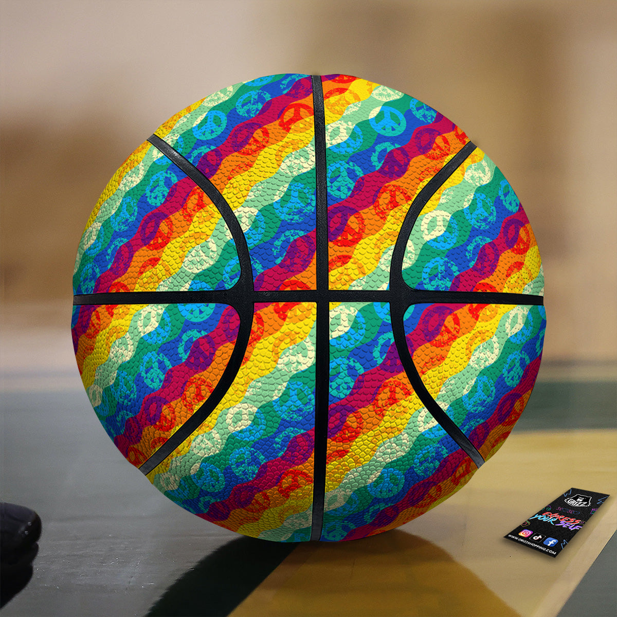 Abstract Rainbow Peace Signs And LGBT Print Pattern Basketball-grizzshop
