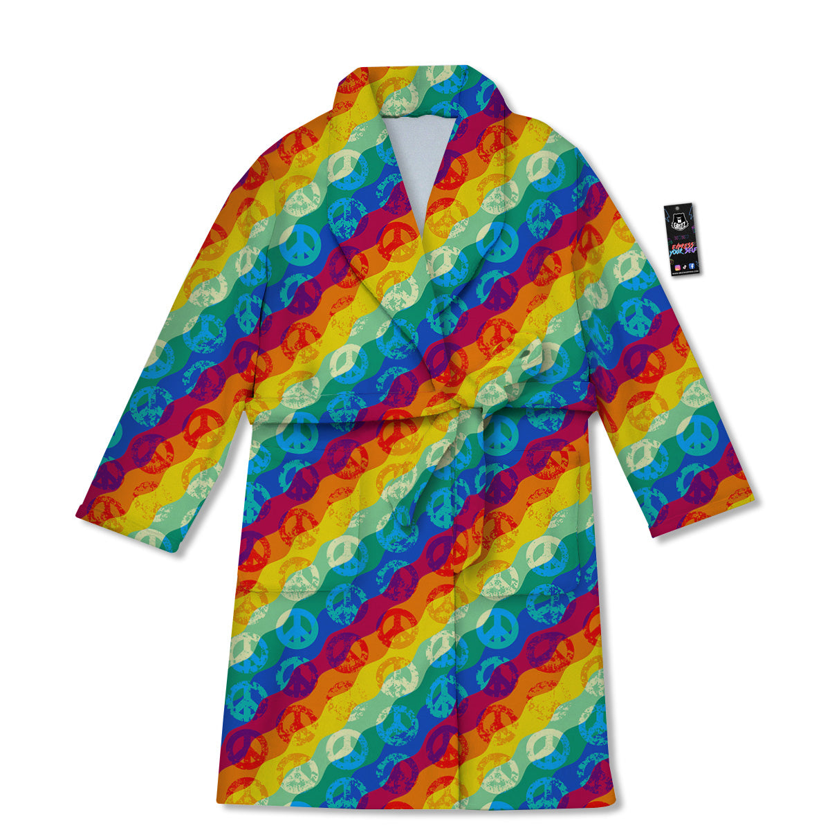 Abstract Rainbow Peace Signs And LGBT Print Pattern Bathrobe-grizzshop