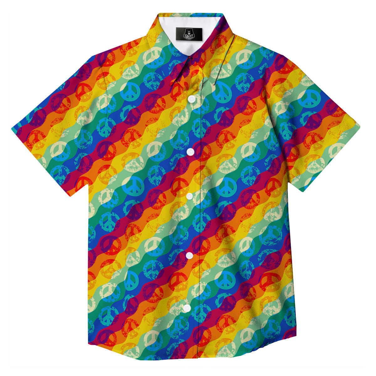 Abstract Rainbow Peace Signs And LGBT Print Pattern Button Up Shirt-grizzshop