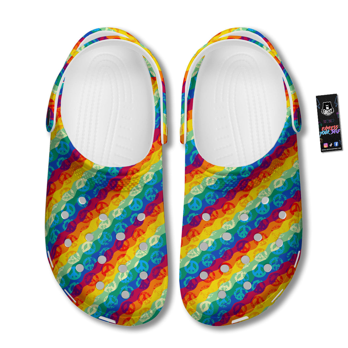 Abstract Rainbow Peace Signs And LGBT Print Pattern Clog-grizzshop