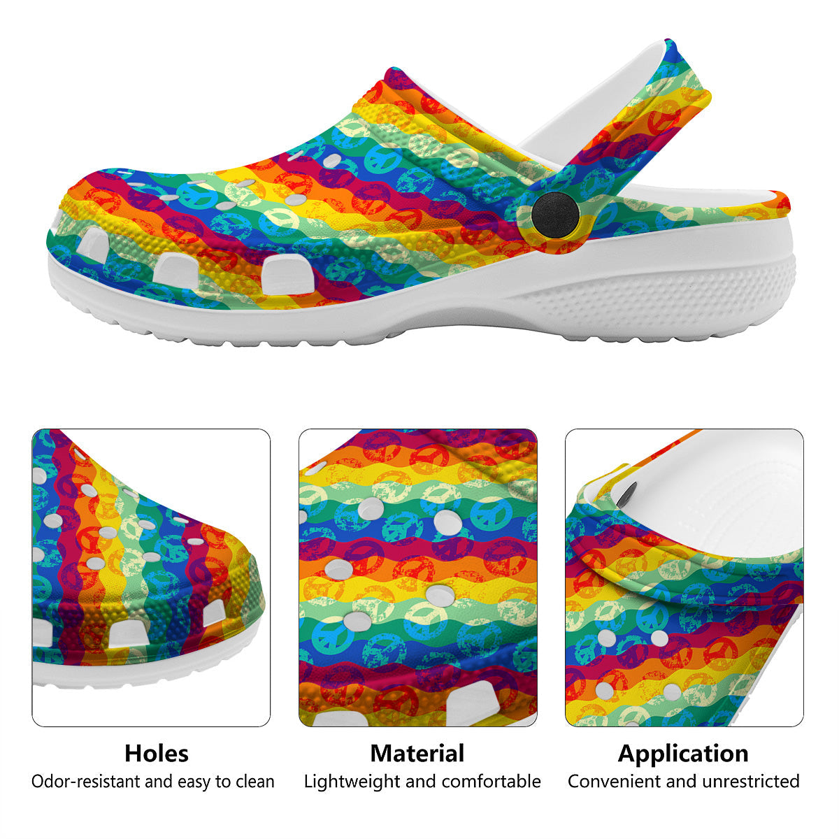 Abstract Rainbow Peace Signs And LGBT Print Pattern Clog-grizzshop