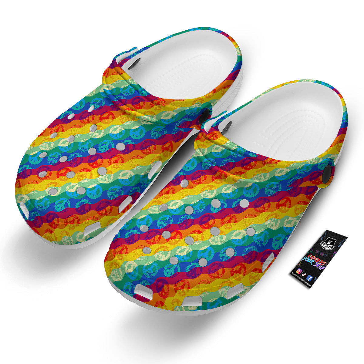 Abstract Rainbow Peace Signs And LGBT Print Pattern Clog-grizzshop