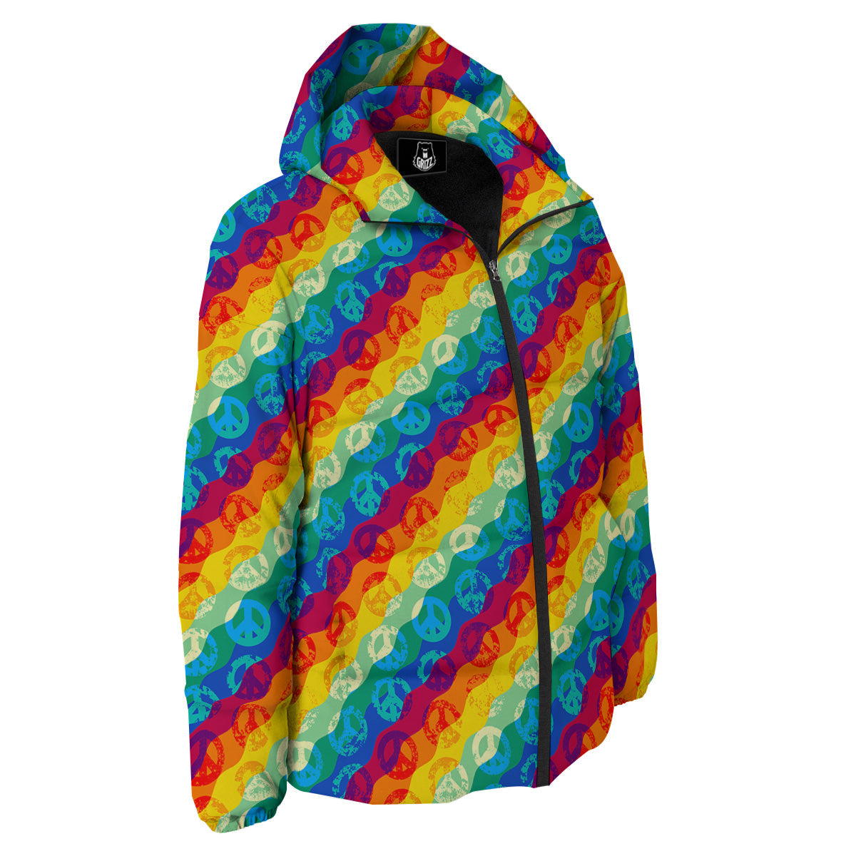 Abstract Rainbow Peace Signs And LGBT Print Pattern Down Jacket-grizzshop