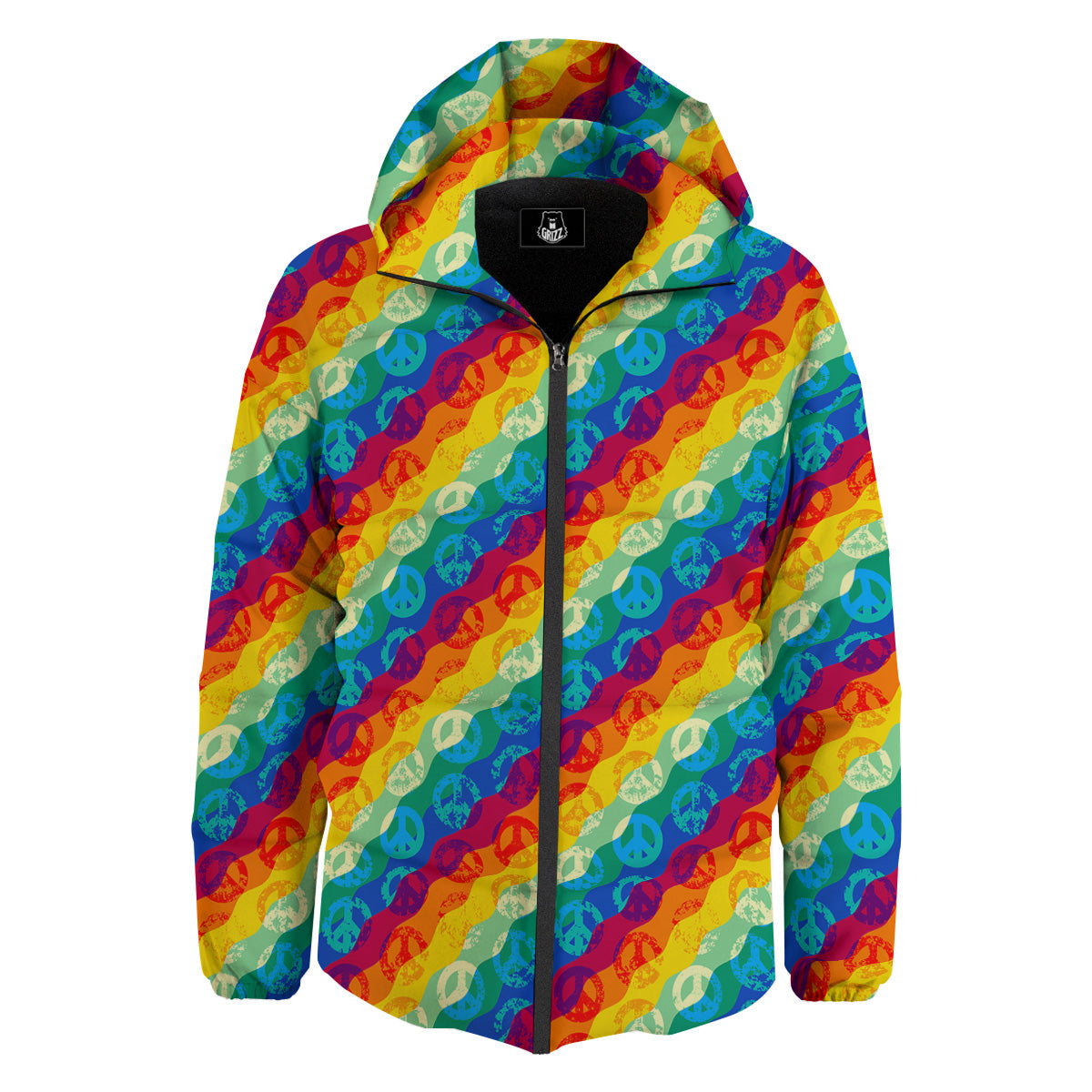 Abstract Rainbow Peace Signs And LGBT Print Pattern Down Jacket-grizzshop