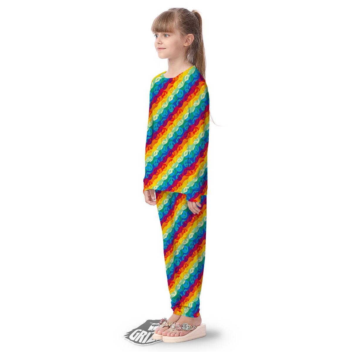 Abstract Rainbow Peace Signs And LGBT Print Pattern Kid's Pajamas-grizzshop