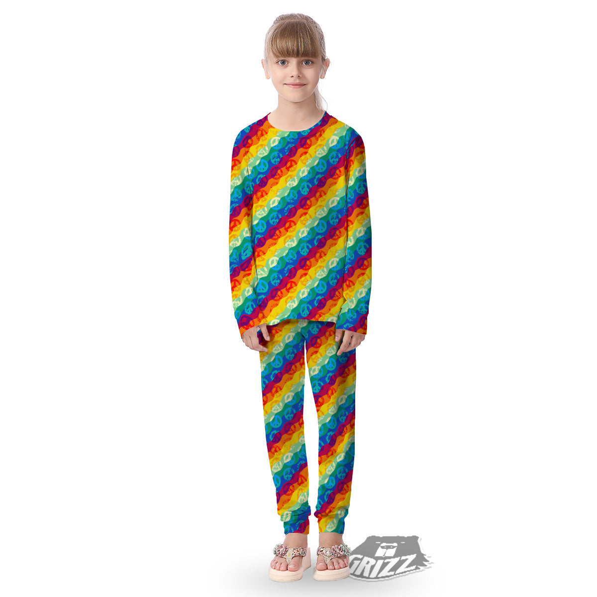 Abstract Rainbow Peace Signs And LGBT Print Pattern Kid's Pajamas-grizzshop