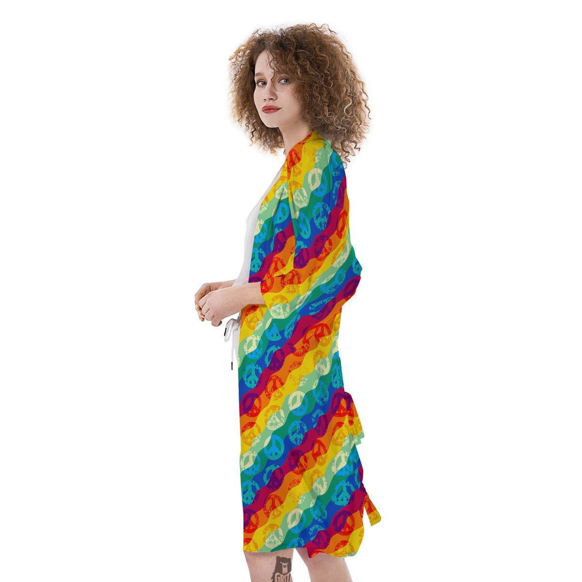 Abstract Rainbow Peace Signs And LGBT Print Pattern Kimono-grizzshop