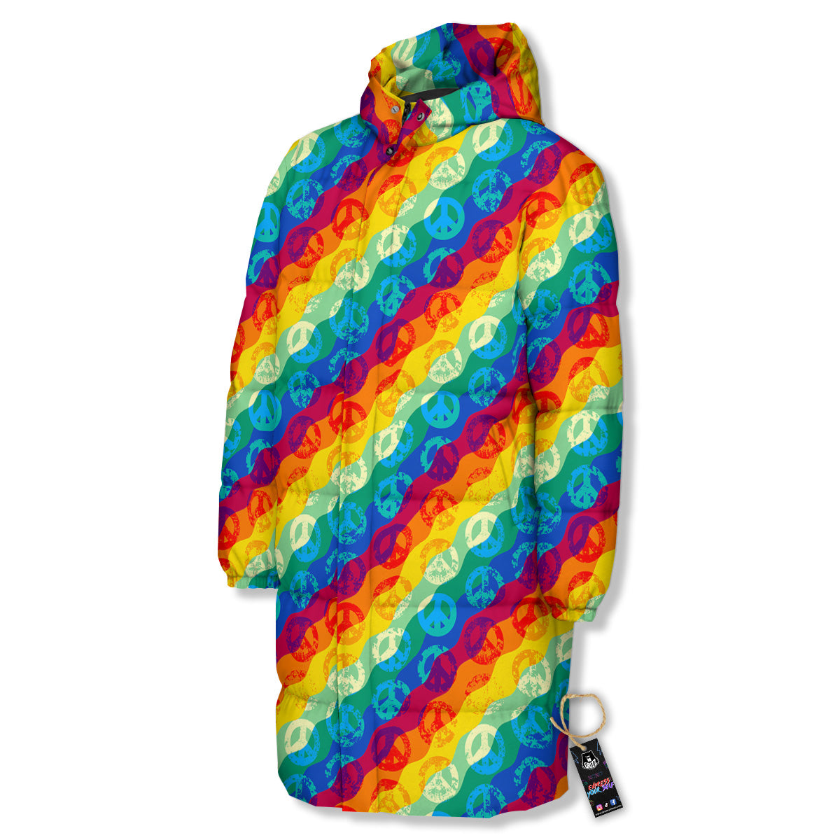 Abstract Rainbow Peace Signs And LGBT Print Pattern Long Down Jacket-grizzshop