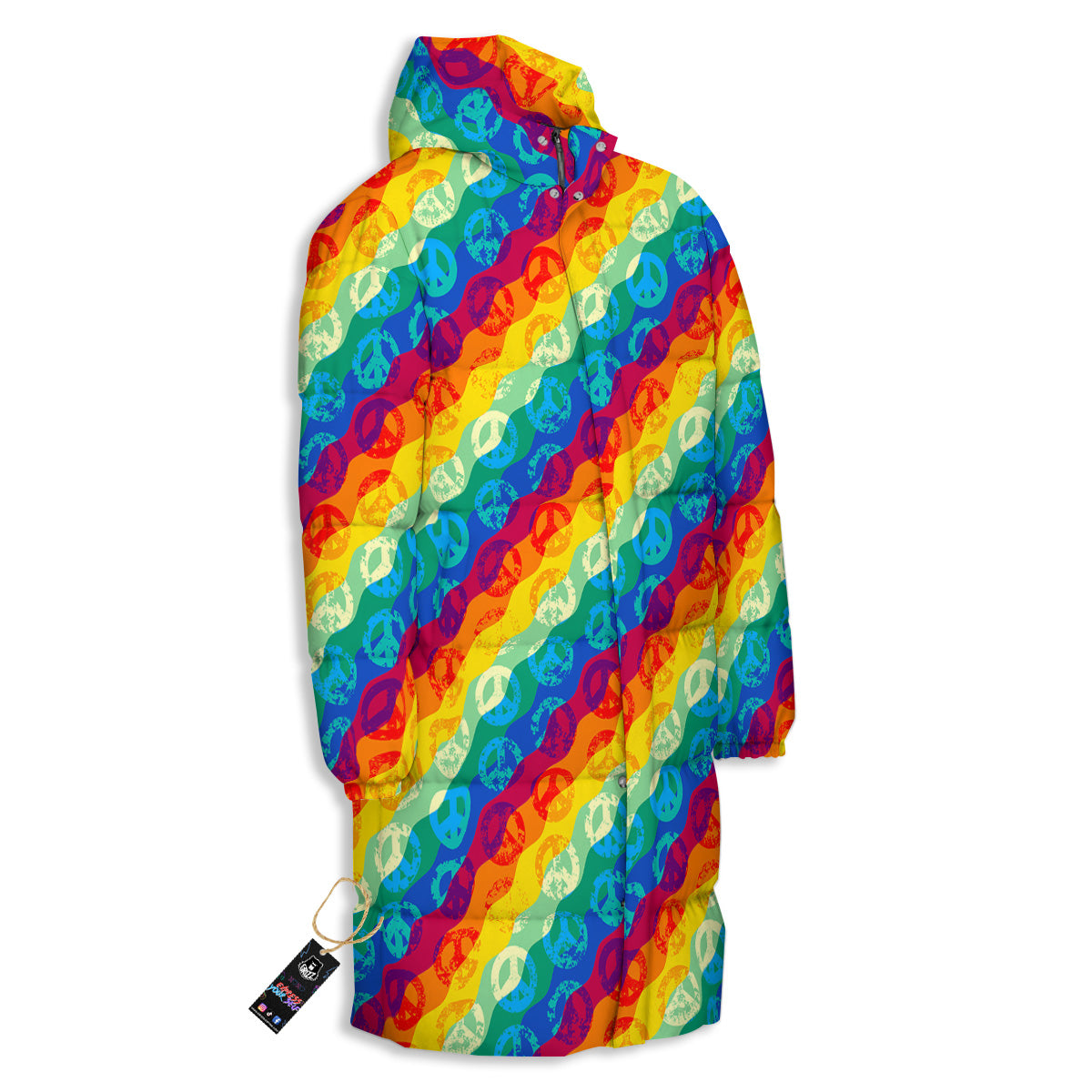 Abstract Rainbow Peace Signs And LGBT Print Pattern Long Down Jacket-grizzshop