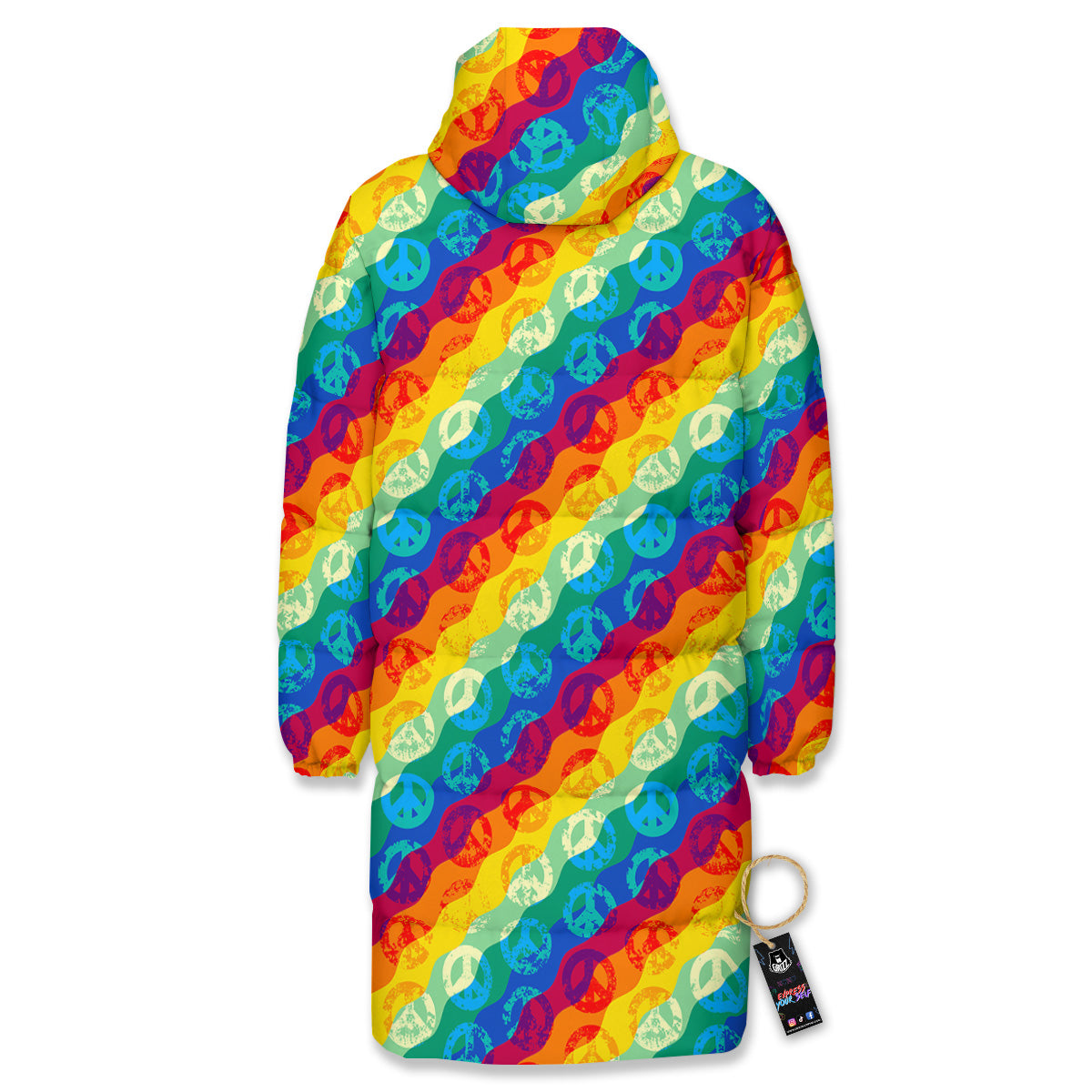 Abstract Rainbow Peace Signs And LGBT Print Pattern Long Down Jacket-grizzshop