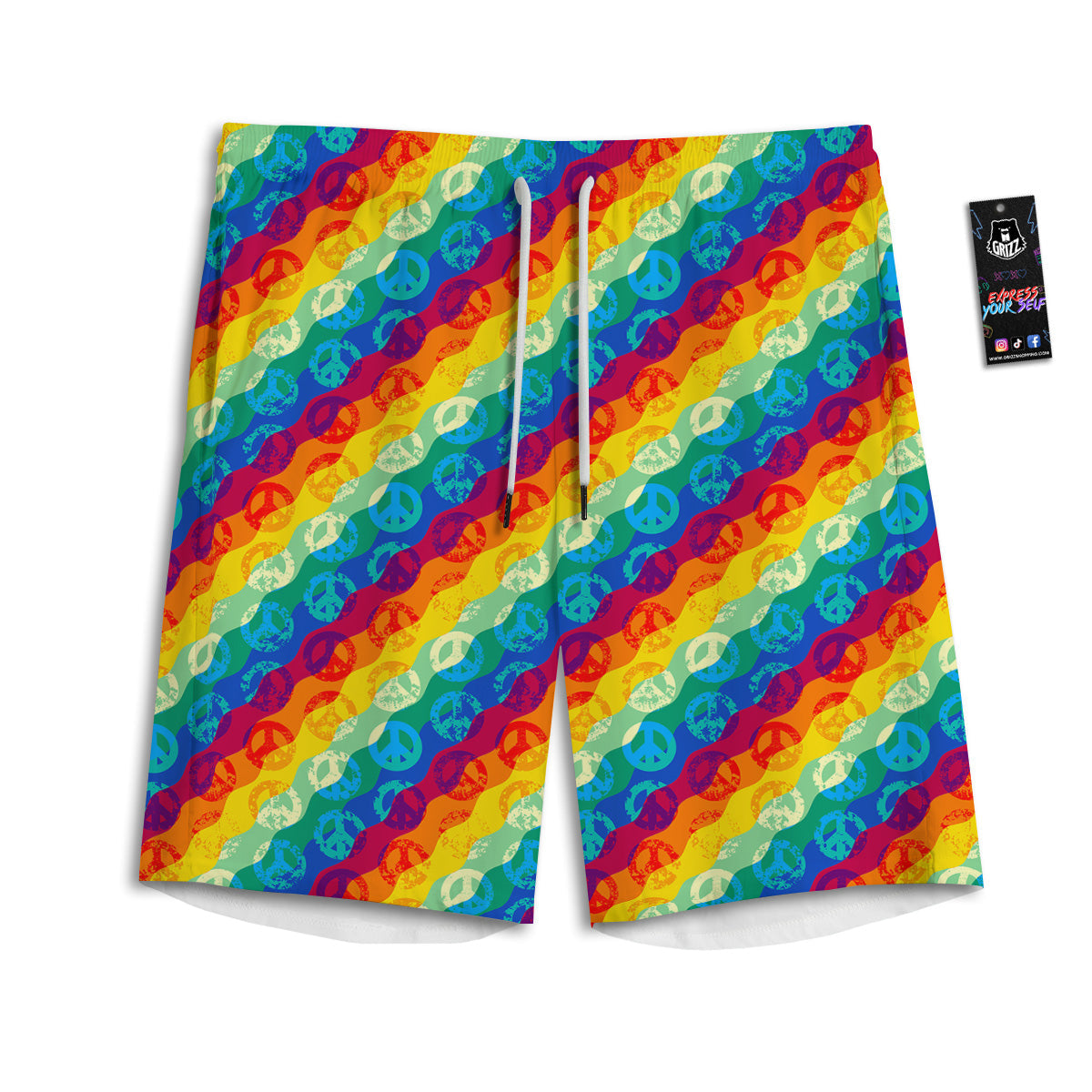 Abstract Rainbow Peace Signs And LGBT Print Pattern Men's Athletic Shorts