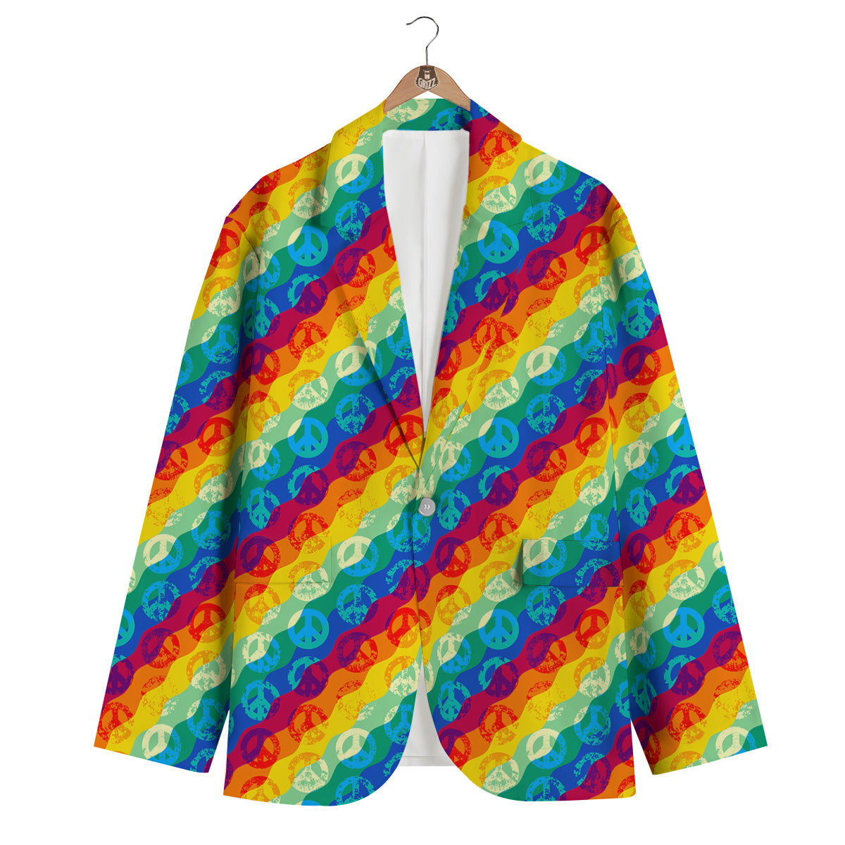 Abstract Rainbow Peace Signs And LGBT Print Pattern Men's Blazer-grizzshop