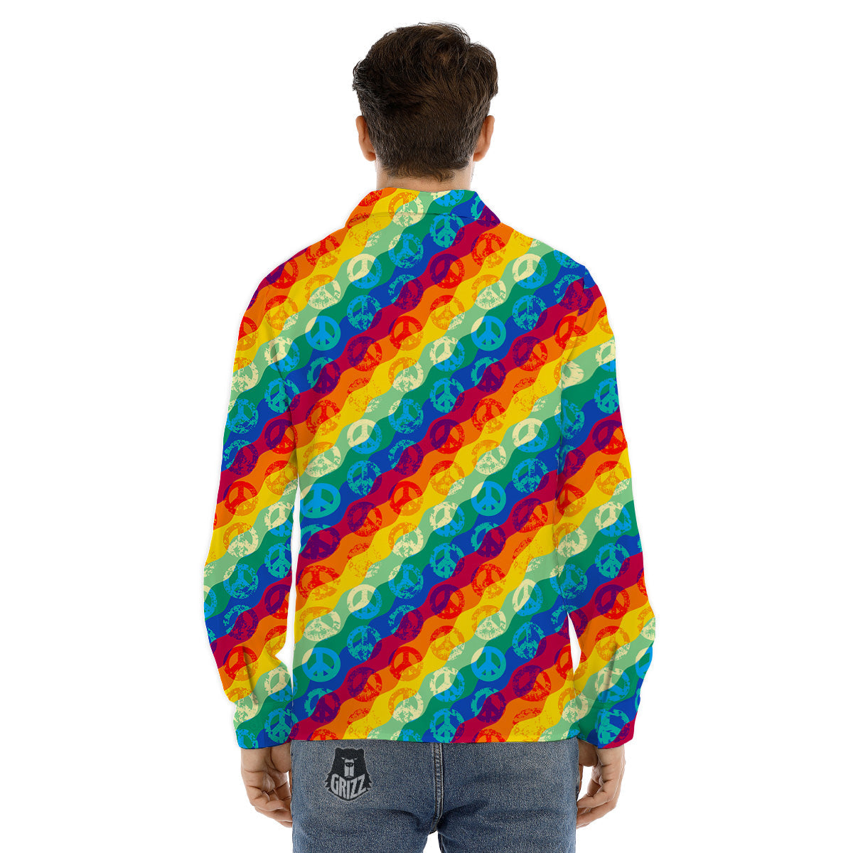 Abstract Rainbow Peace Signs And LGBT Print Pattern Men's Dress Shirts-grizzshop