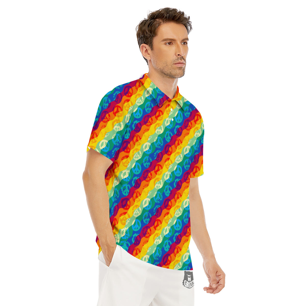 Abstract Rainbow Peace Signs And LGBT Print Pattern Men's Golf Shirts-grizzshop