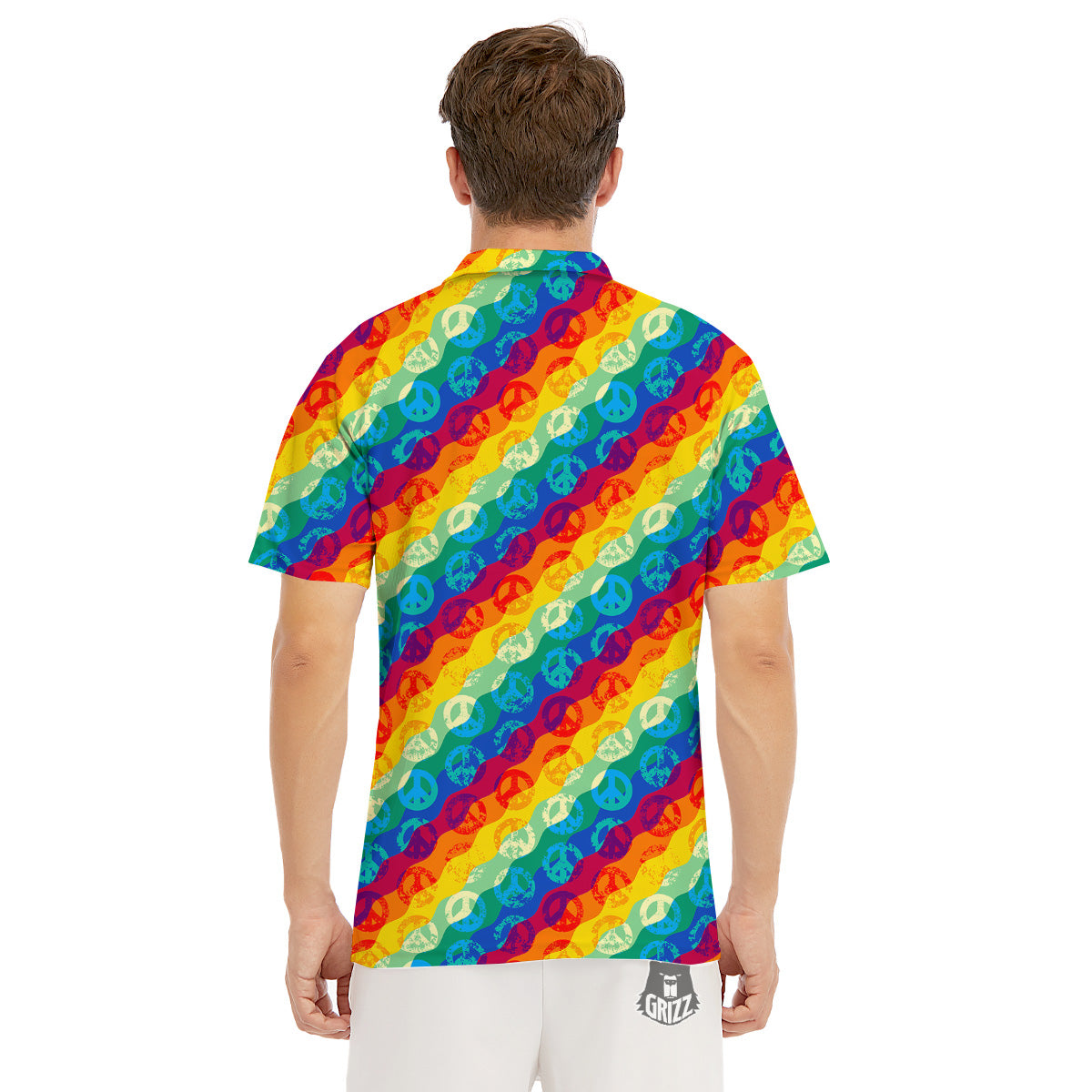 Abstract Rainbow Peace Signs And LGBT Print Pattern Men's Golf Shirts-grizzshop