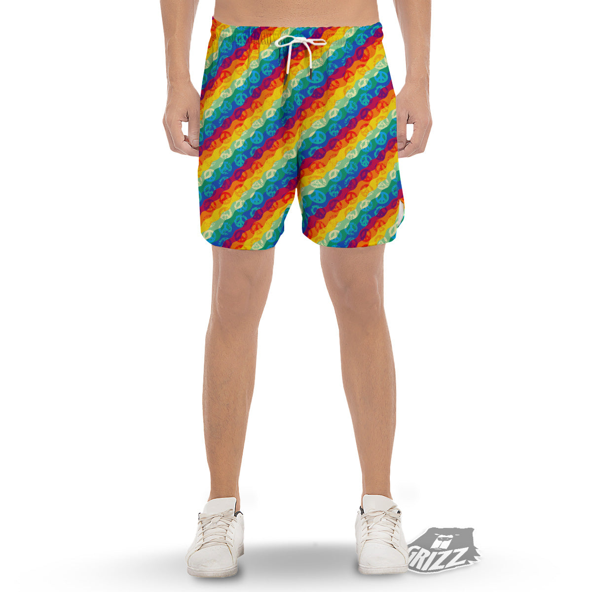 Abstract Rainbow Peace Signs And LGBT Print Pattern Men's Gym Shorts-grizzshop