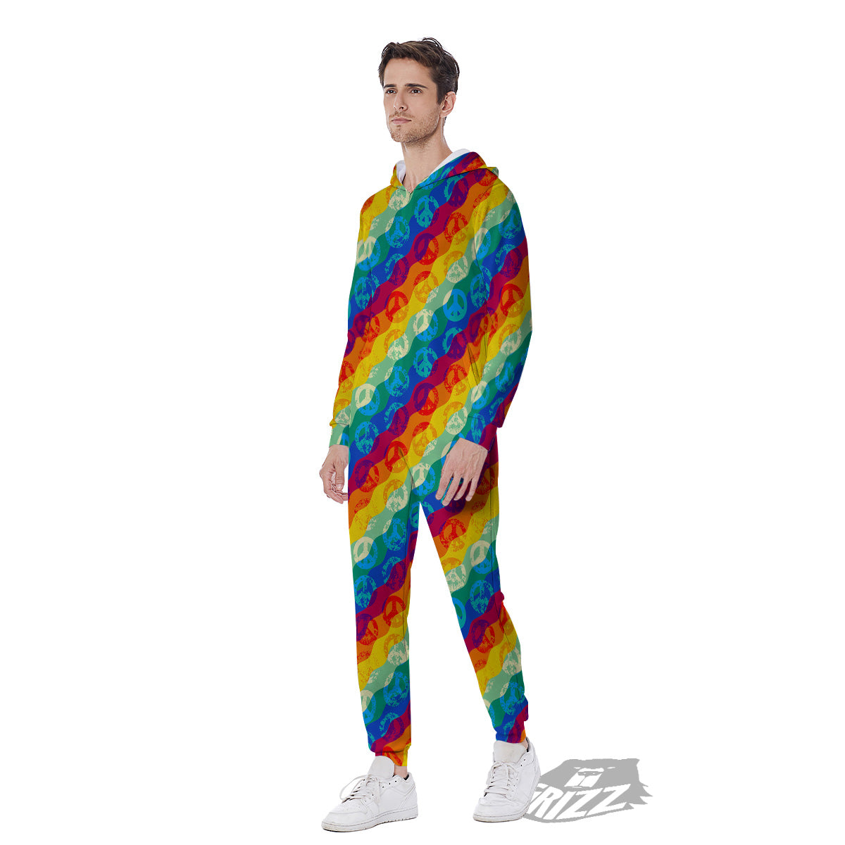 Abstract Rainbow Peace Signs And LGBT Print Pattern Men's Jumpsuit-grizzshop