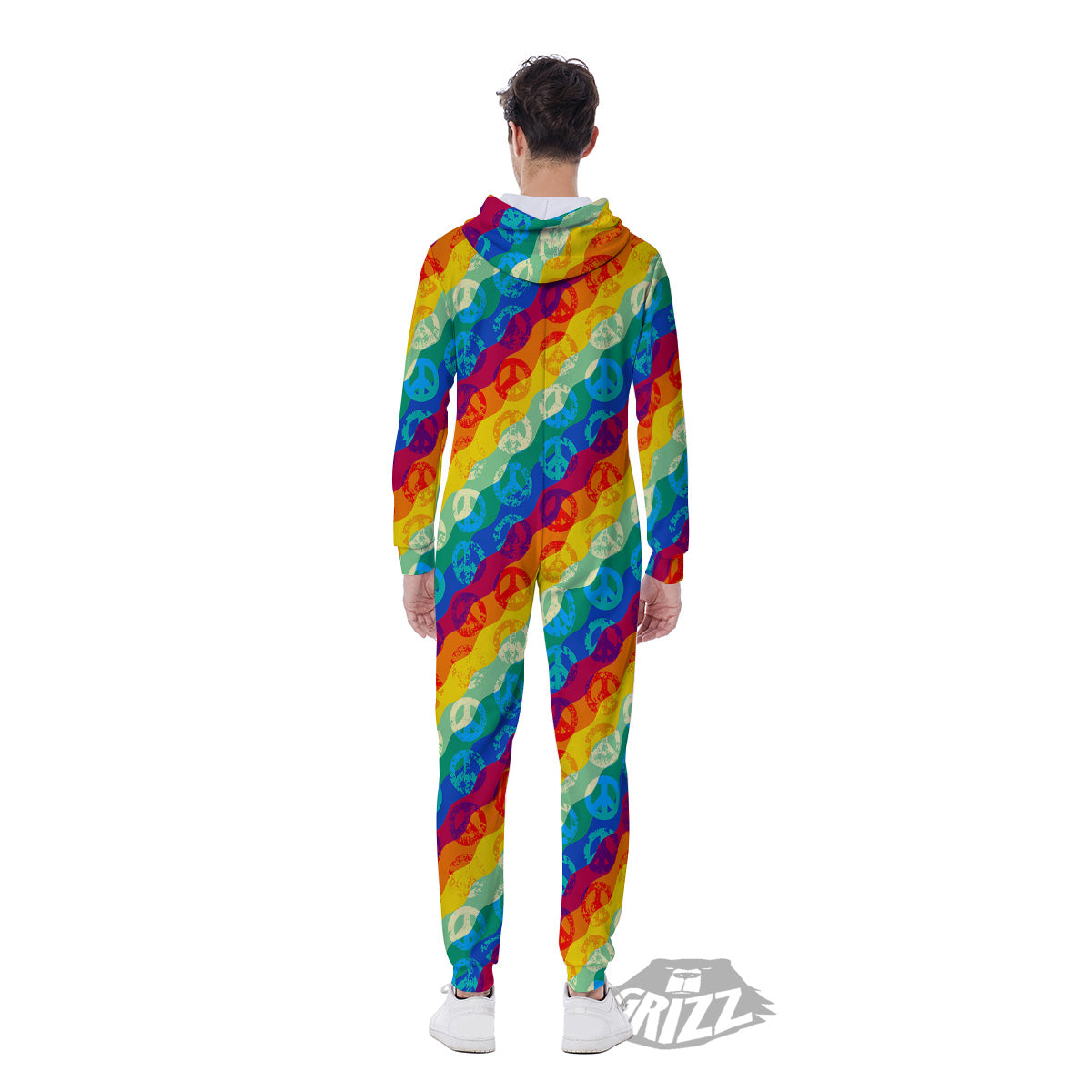 Abstract Rainbow Peace Signs And LGBT Print Pattern Men's Jumpsuit-grizzshop