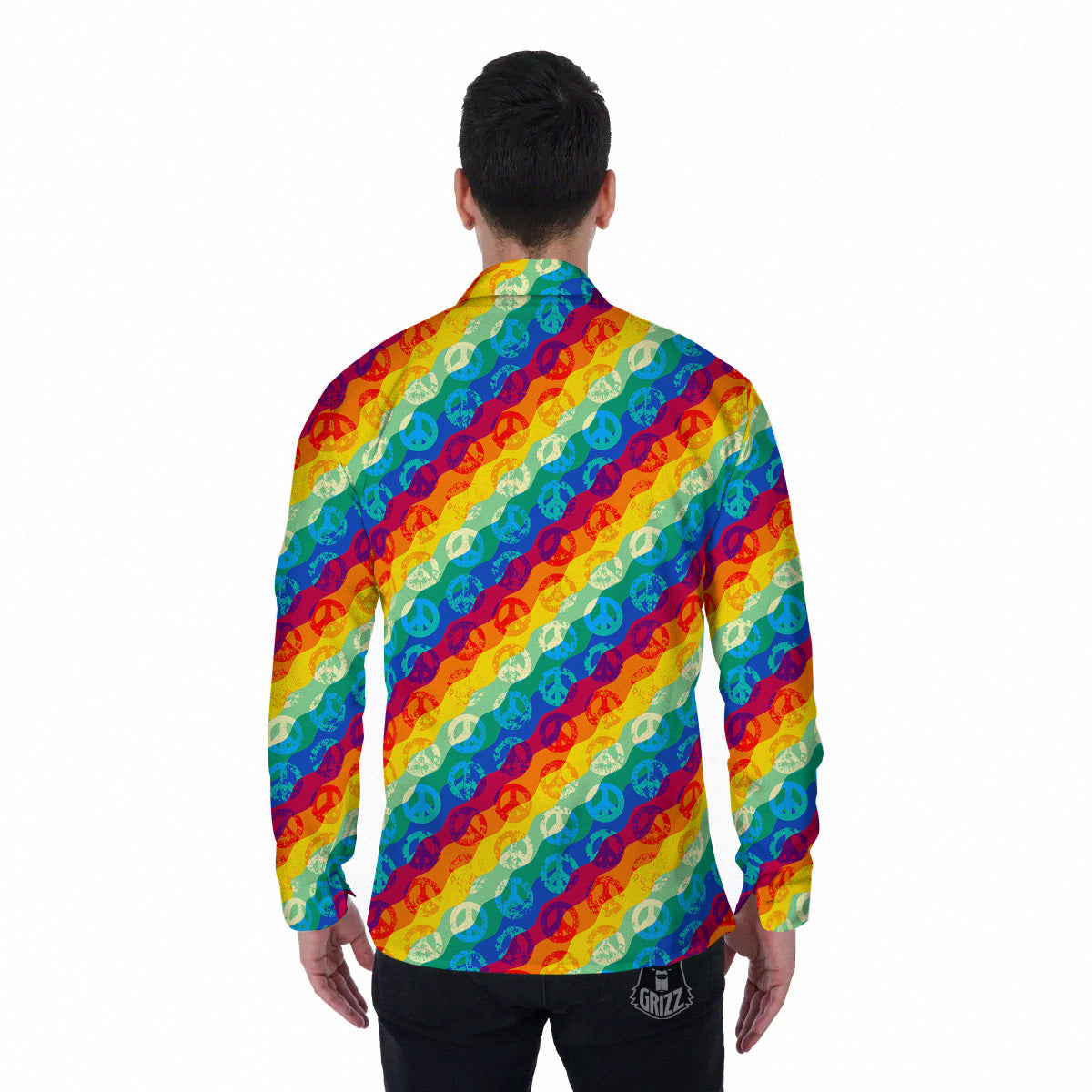 Abstract Rainbow Peace Signs And LGBT Print Pattern Men's Long Sleeve Shirts-grizzshop