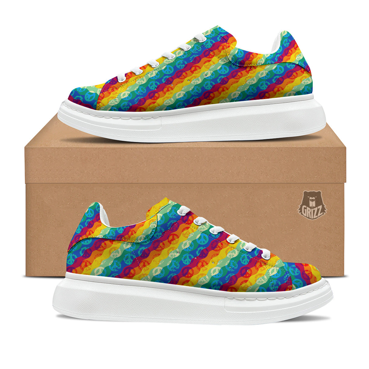 Abstract Rainbow Peace Signs And LGBT Print Pattern Platform Shoes-grizzshop