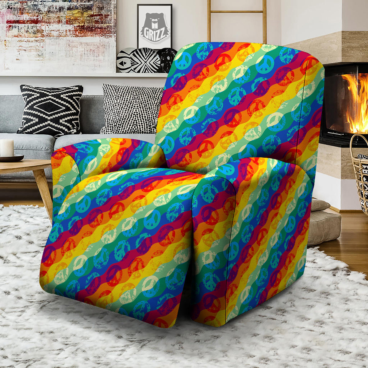 Abstract Rainbow Peace Signs And LGBT Print Pattern Recliner Slipcover-grizzshop