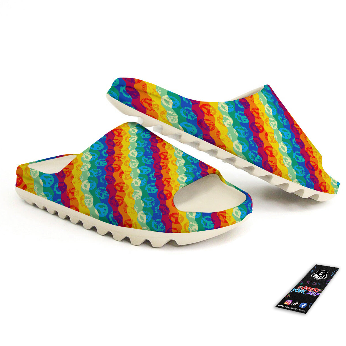 Abstract Rainbow Peace Signs And LGBT Print Pattern Sandals-grizzshop