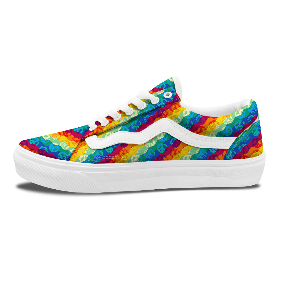 Abstract Rainbow Peace Signs And LGBT Print Pattern Skate Shoes-grizzshop