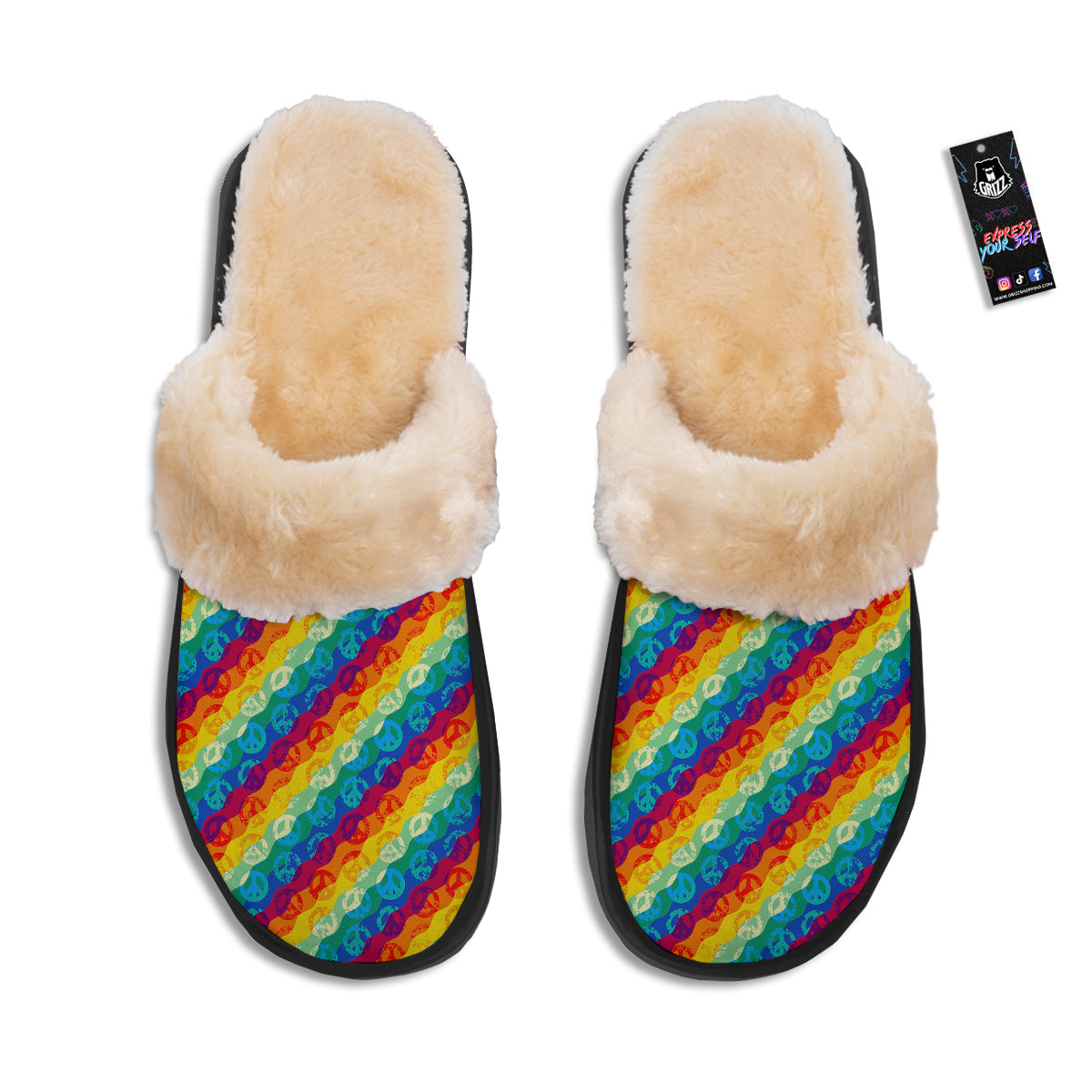 Abstract Rainbow Peace Signs And LGBT Print Pattern Slippers-grizzshop