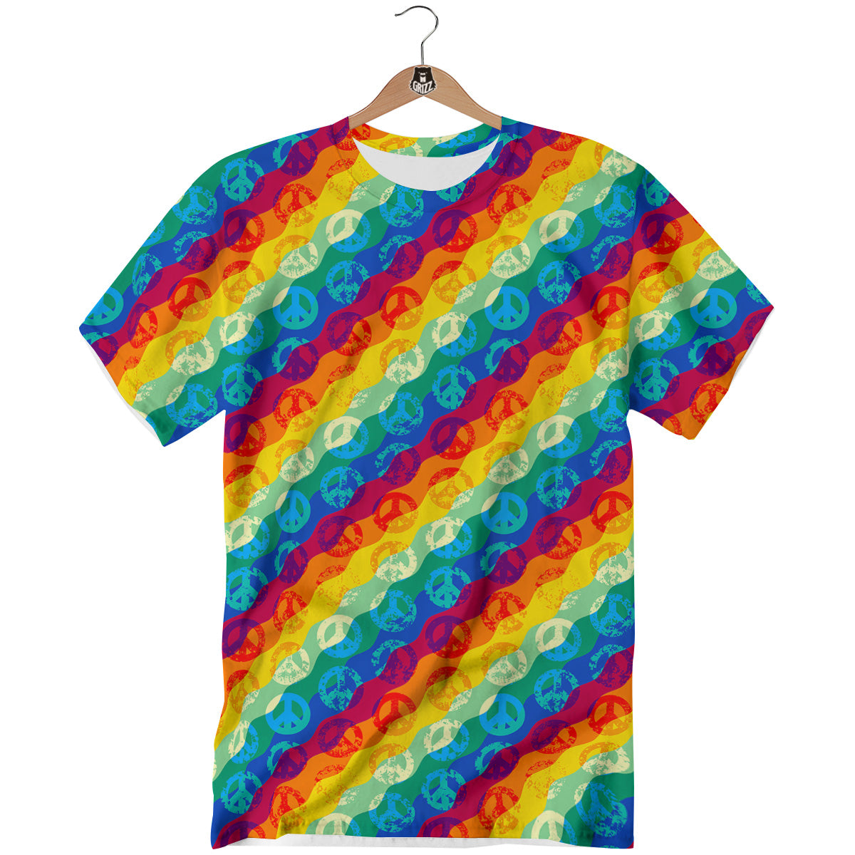 Abstract Rainbow Peace Signs And LGBT Print Pattern T-Shirt-grizzshop