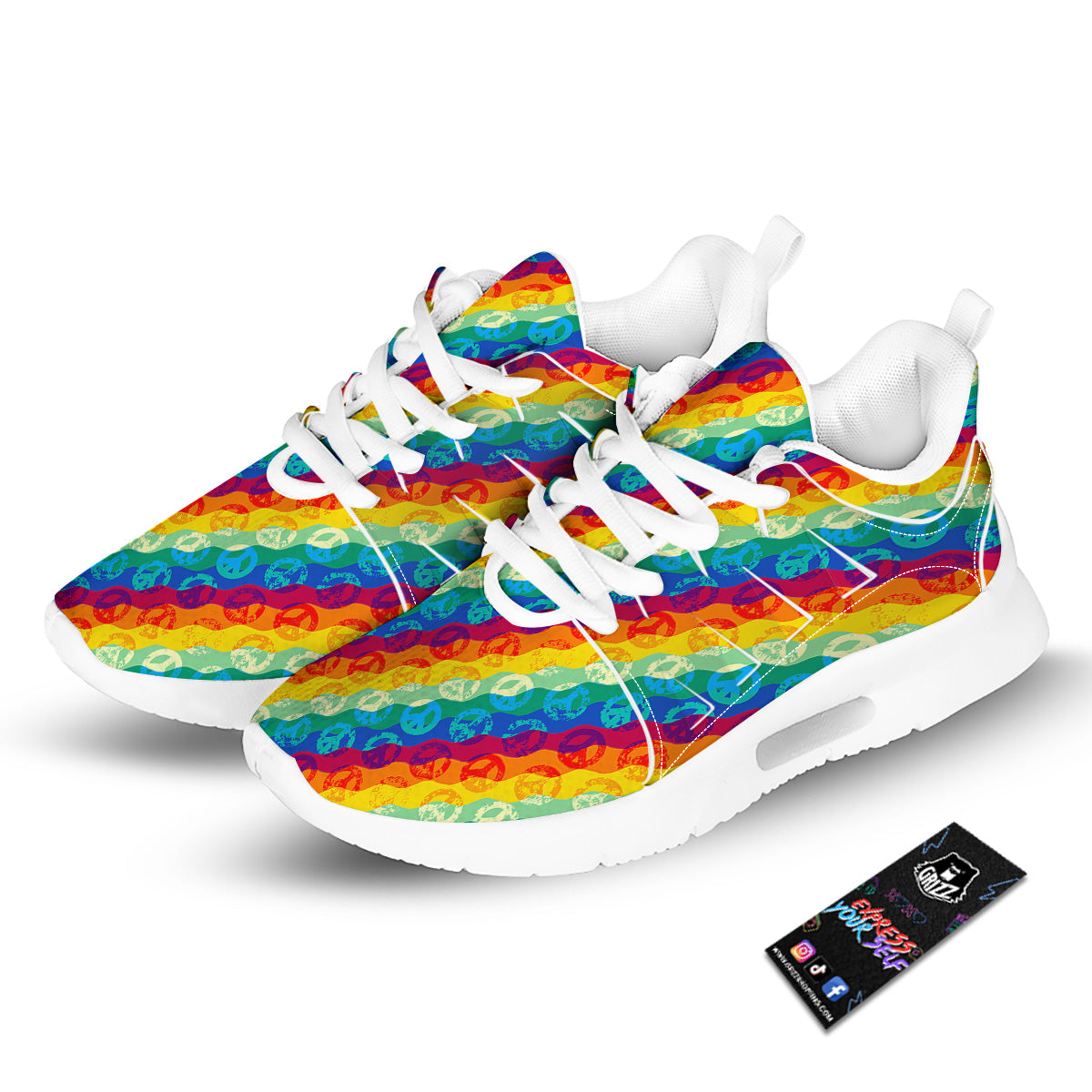 Abstract Rainbow Peace Signs And LGBT Print Pattern Tennis Shoes-grizzshop