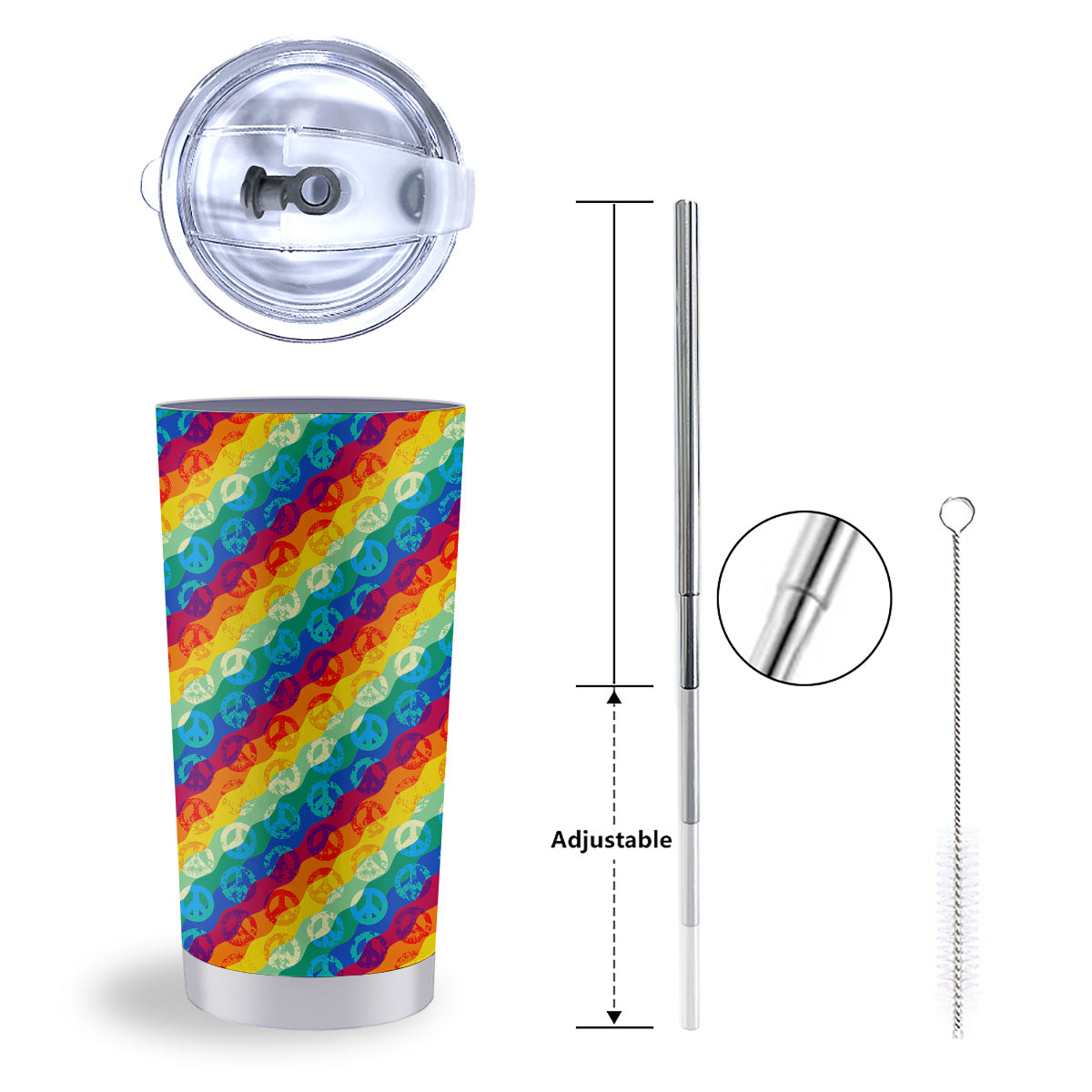 Abstract Rainbow Peace Signs And LGBT Print Pattern Tumbler-grizzshop