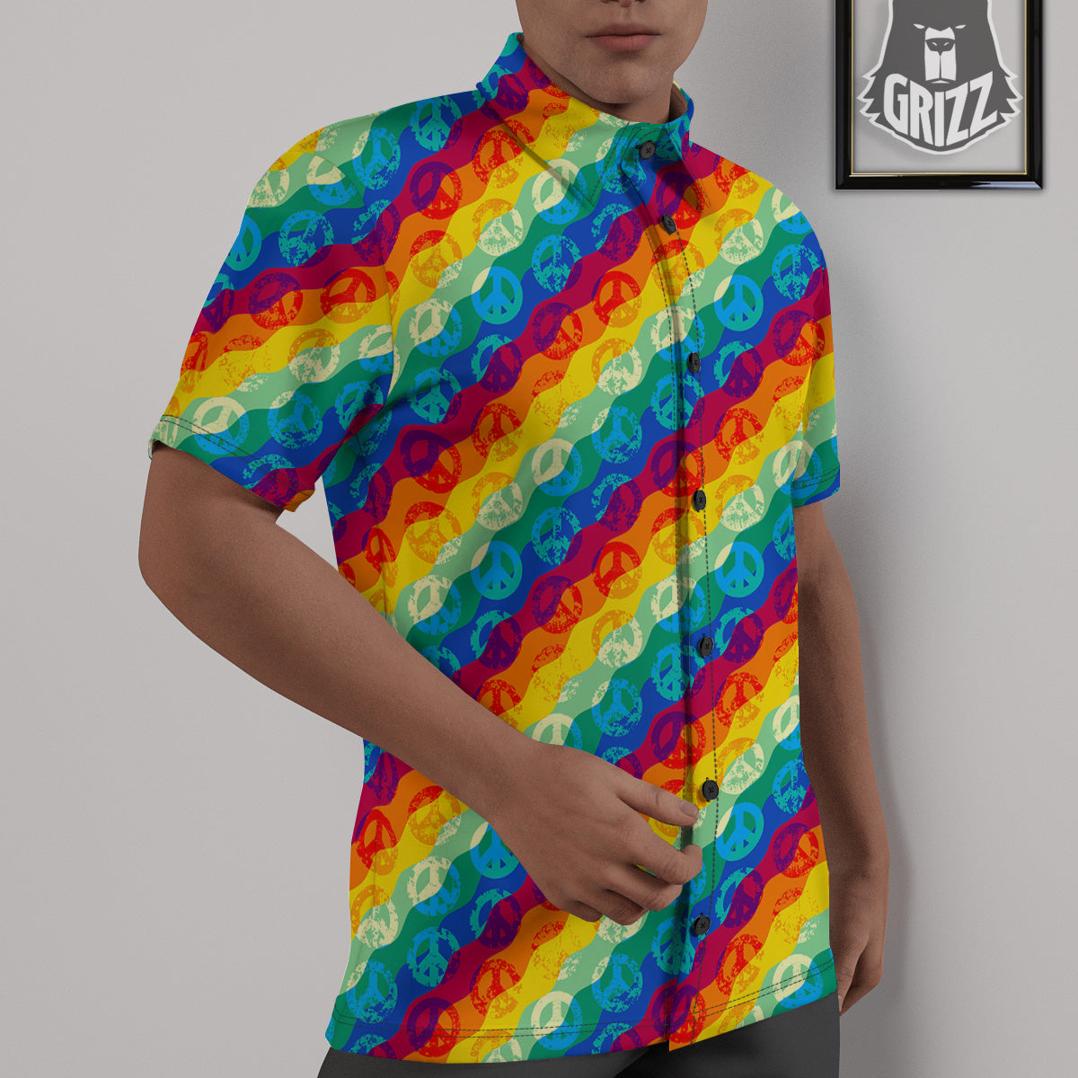 Abstract Rainbow Peace Signs And LGBT Print Pattern Untucked Shirts-grizzshop